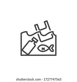 Garbage waste, water pollution line icon. linear style sign for mobile concept and web design. Plastic ocean pollution outline vector icon. Symbol, logo illustration. Vector graphics