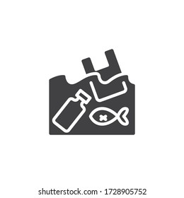Garbage waste, water pollution vector icon. filled flat sign for mobile concept and web design. Plastic ocean pollution glyph icon. Symbol, logo illustration. Vector graphics