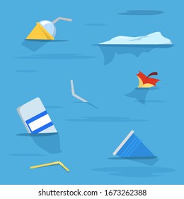 Basura en el agua. Contaminación plástica, ecología en peligro. Residuos plásticos y orgánicos flotando en el mar o en el río. Problemas ambientales.