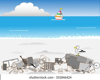 The garbage which was thrown away in the shore