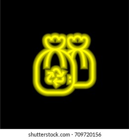 Garbage yellow glowing neon ui ux icon. Glowing sign logo vector