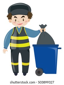 Garbageman dumping the trash illustration