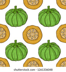 Garcinia. Fetus. Sketch. Background, wallpaper, seamless, texture. Color