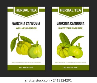 Garcinia Fruit Label Design with Green Plant Vector Template