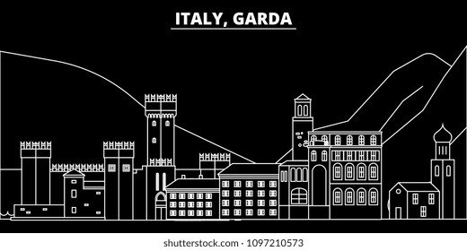 Garda silhouette skyline. Italy - Garda vector city, italian linear architecture, buildings. Garda travel illustration, outline landmarks. Italy flat icons, italian line banner