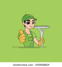 gardeb cleaning logo. boy with thumb up