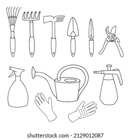 Garden accessories illustration set, hand drawing vector