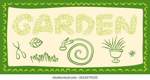 garden agriculture illustration sketch minimalist country eco natural growing plant icon line set