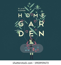 Garden, Agriculture. People Are Engaged In Agriculture, Gardening And Farming. Ornament From Flowering Plants. Lettering, Poster. Vector Illustration.