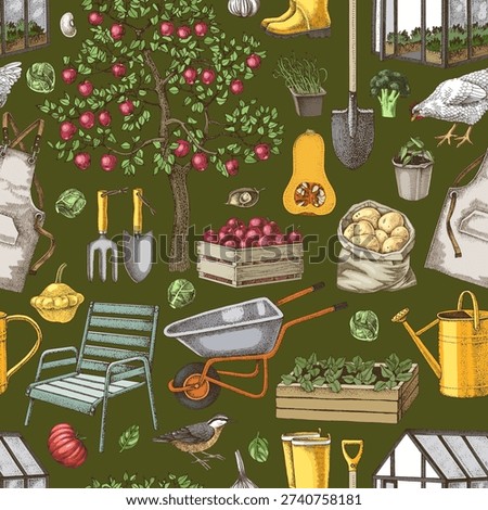 Garden and agriculture seamless pattern