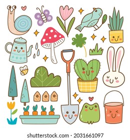 Garden Animal And Plant Kawaii Doodle Set