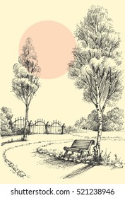 Garden artistic drawing, an alley in the park