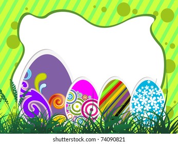 garden background with colorful decorated egg, illustration
