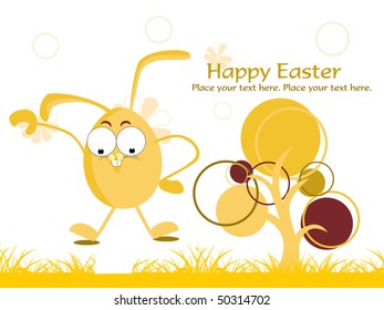 garden background with eco tree and cartoon egg