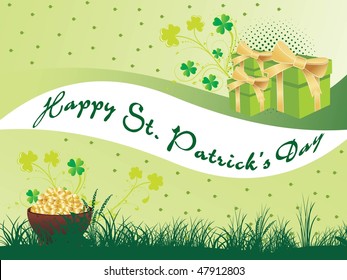 garden background with gold coins earthenware, gift box