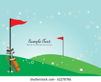 garden background with golf stick and flag
