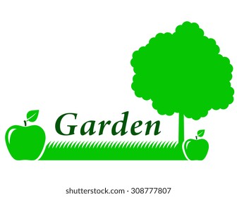 garden background with green apple and green grass