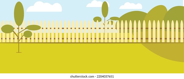 garden or backyard with fence vector illustration. summer terrace