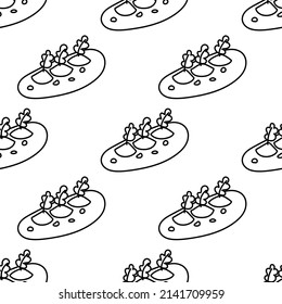 Garden bed seamless pattern doodle outline vector. Texture for background, label, print, packaging, merchandise, book, storefront, poster, fabric, wrapping, textile.