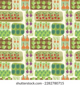 Garden, beds with vegetables. Seamless pattern. Vector illustration