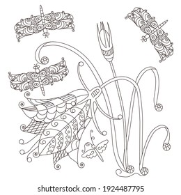 Garden bell and butterflies on a white background. Anti-stress coloring book for children and adults