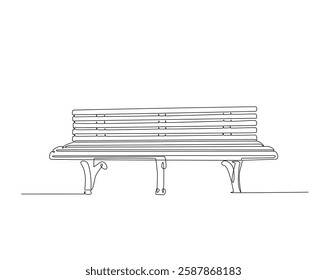 Garden bench one line drawing illustration. Chair in the park monoline design.  