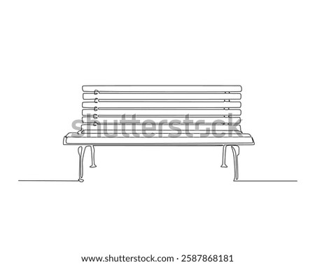 Garden bench one line drawing illustration. Chair in the park monoline design.  