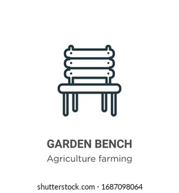 Icono vectorial de contorno del banco de jardín. Icono de banco de jardín negro en línea delgada, simple vector plano ilustración de elemento de agricultura editable y concepto de jardinería de trazos aislados en fondo blanco