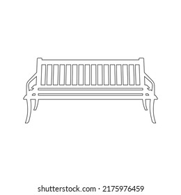 Garden bench, public park furniture design. Front view wooden bench with a backrest. Flat vector illustration isolated on white background.