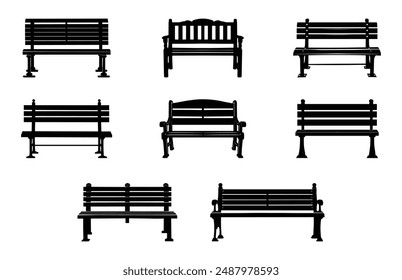 Garden Bench Vector Silhouette Bundle, Wooden Bench black Silhouette Clipart Set