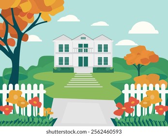 garden big house fall view vector