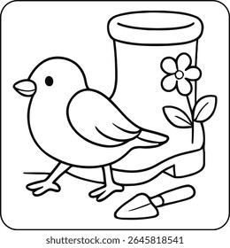 Página para colorear Garden Bird with Boot
