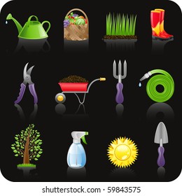 Garden black icon set