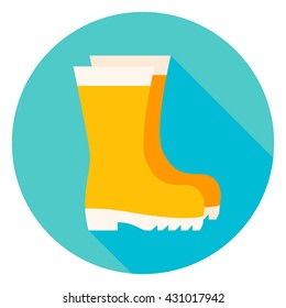 Garden Boots Circle Icon. Flat Design Vector Illustration with Long Shadow. Shoes Gardening Clothes Symbol.
