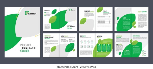 garden brochure design template, lawn care gardening or landscaping service portfolio brochure cover page design template