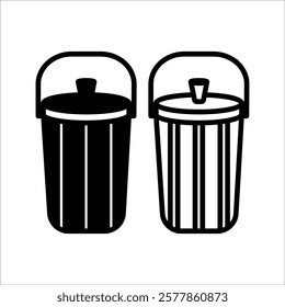 Garden Bucket, Container for Water. Flat Vector Icon Illustration. Simple black and white symbol on white background. Garden Bucket, Container for Water Sign