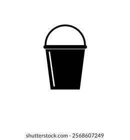 Garden Bucket, Container for Water Solid Flat Vector Icon Isolated on White Background.