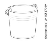 Garden bucket line art. Gardening tools, bucket outline icons. Black and white Coloring page for kids and adults. Vector illustration