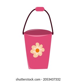 Garden bucket. Pink bucket. Flat vector illustration on white background