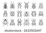 Garden bugs hand drawn outline doodle icon set. Garden bugs drawing elements simple line beetle clipart. Vector illustration