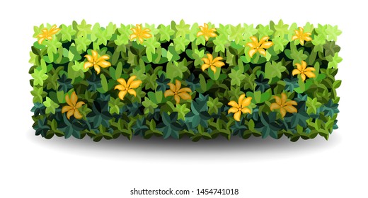 Garden bush. Green garden vegetation bushes icons. Ornamental plant shrub to decorate park, landscape, garden  or a green fence. Thick thickets of shrubs. Foliage for spring and summer card design.