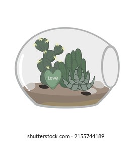 Cactus terrarium Illustration. Das Terrarium hat geometrische Formen, die ihm einen klassischen Look verleihen.