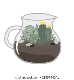 Cactus terrarium Illustration. Das Terrarium hat geometrische Formen, die ihm einen klassischen Look verleihen.