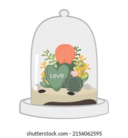 Cactus terrarium Illustration. Das Terrarium hat geometrische Formen, die ihm einen klassischen Look verleihen.