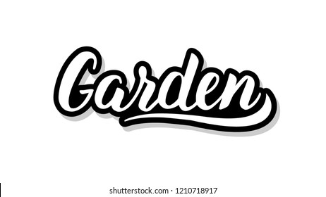 Garden calligraphy template text for your design illustration concept. Handwritten lettering title vector words on white isolated background