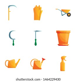 Garden care tools icon set. Cartoon set of 9 garden care tools vector icons for web design isolated on white background