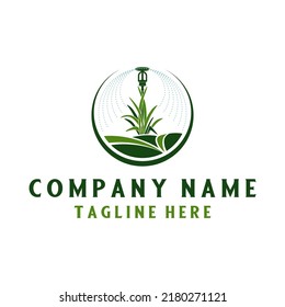 garden care vector logo design. concept of plants, sprinklers and meadows for a landscaping company