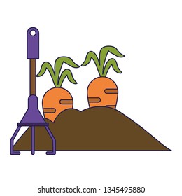 Garden with carrots and rake blue lines