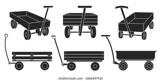 Garden cart black vector illustration on white background. Farm wheelbarrow black set icon.Vector illustration set icon equipment of garden cart.