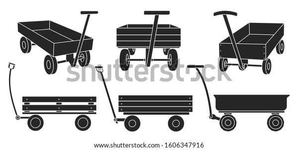 Garden cart black vector illustration on\
white background. Farm wheelbarrow black set icon.Vector\
illustration set icon equipment of garden\
cart.